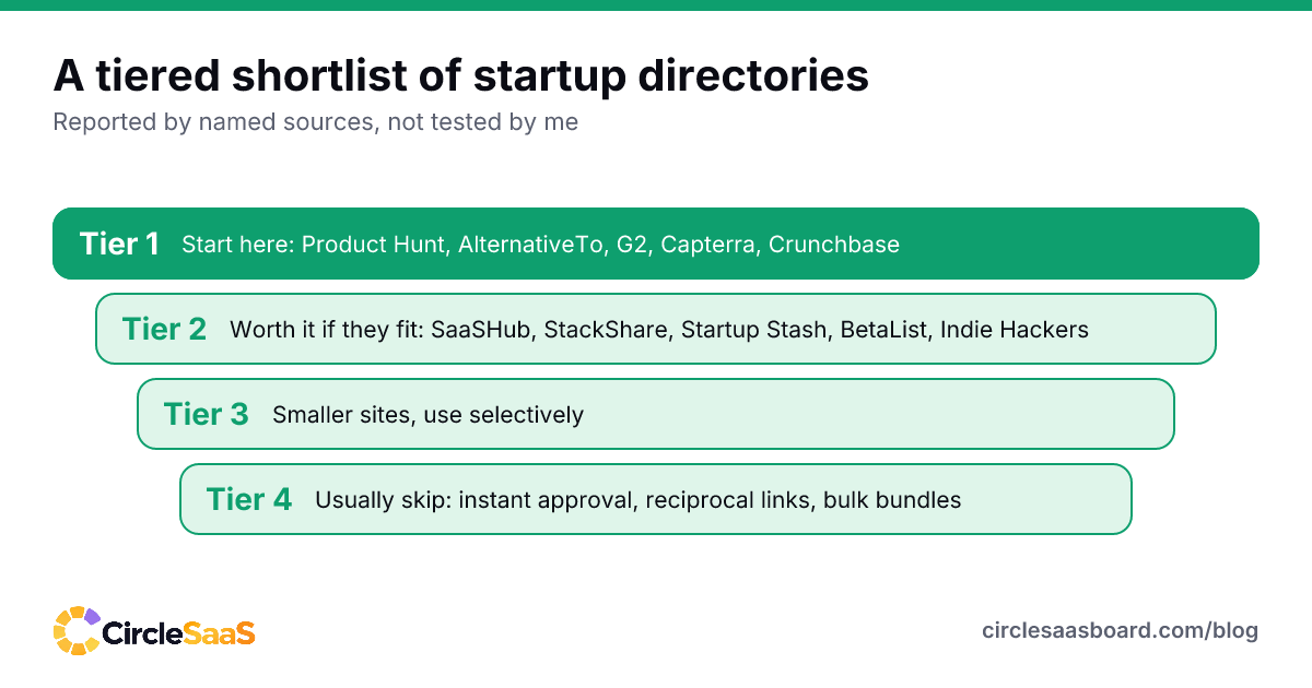Four tiers of startup directories, from the ones to start with to the ones usually worth skipping.