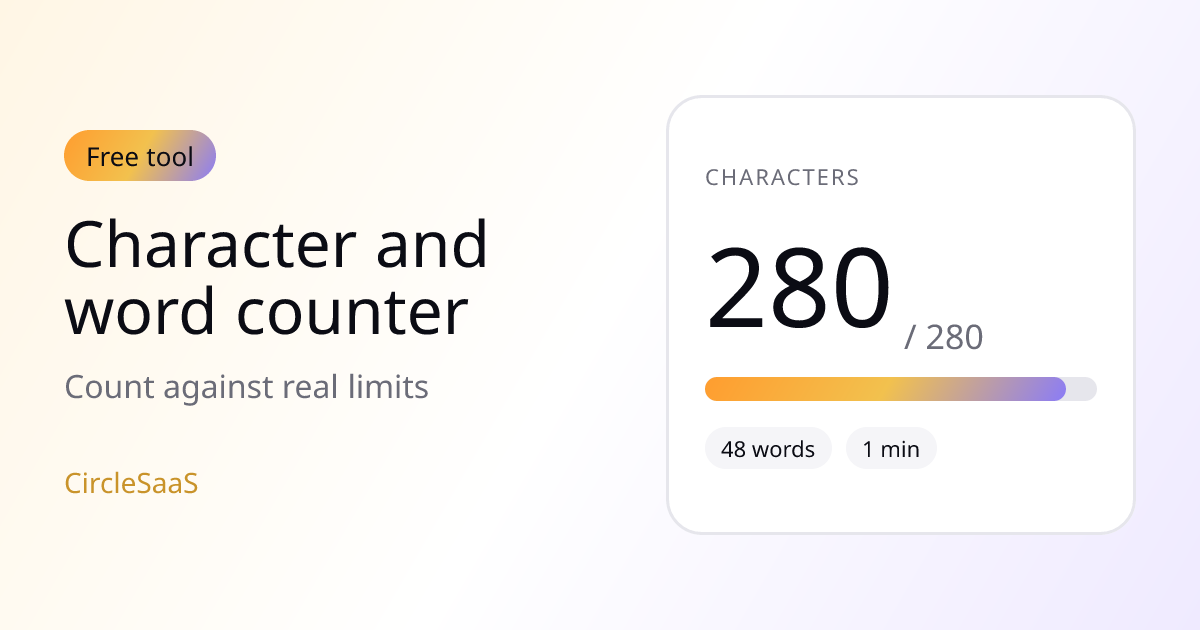 Cover illustration for the character and word counter: a large count of 280 above a progress bar that is nearly full.