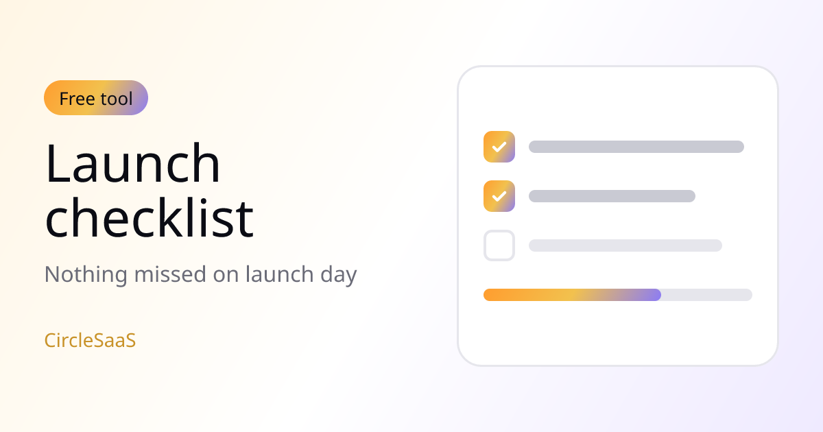 Cover illustration for the launch checklist: three rows with ticked checkboxes and a progress bar.