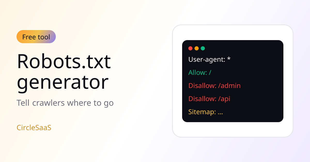 Cover illustration for the robots.txt generator: lines of allow and disallow rules inside a code window.