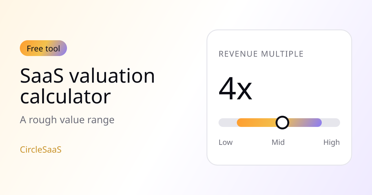Cover illustration for the SaaS valuation calculator: a range bar from low to high with a revenue multiple marker.
