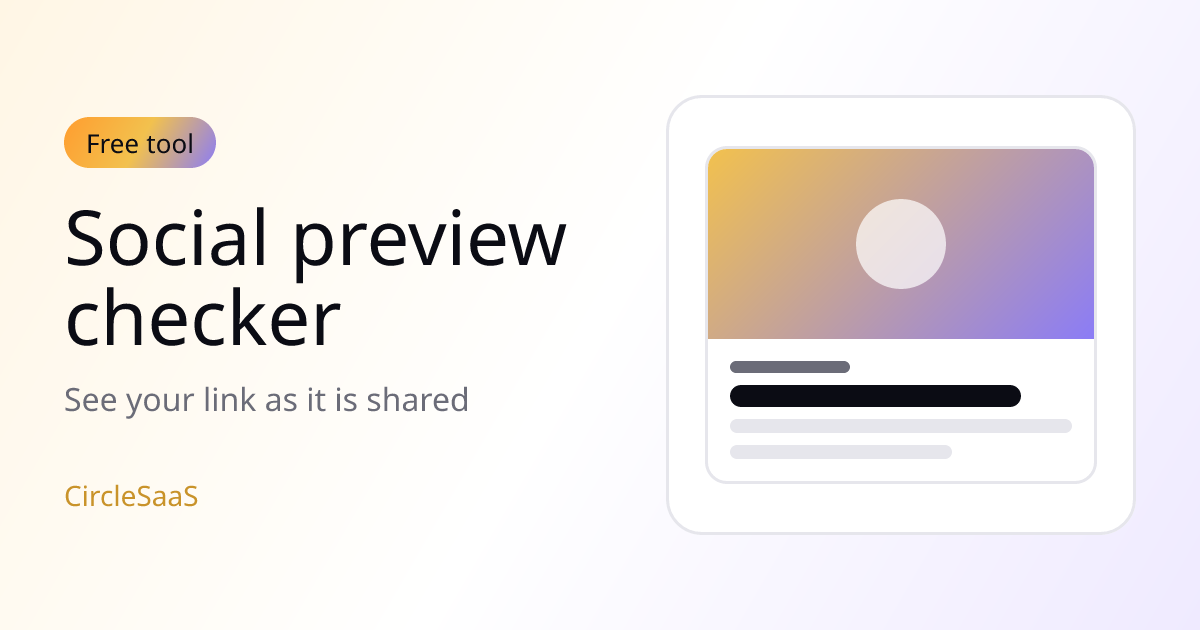 Cover illustration for the social preview checker: a mock link card with a large image, a title and a description.