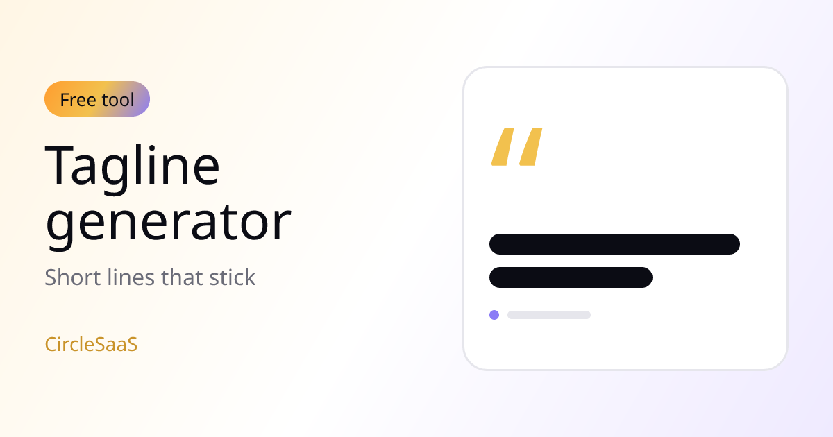 Cover illustration for the tagline generator: a large quotation mark above two lines of text.